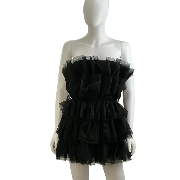 BuddyLove Powder Puff Black Tulle Ruffle Tiered‎ Strapless Mini Dress XS CG4877 - Image 2