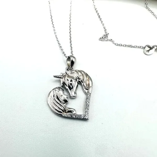 Horse With Girl & Heart CZ Sterling Silver Necklace - Image 5
