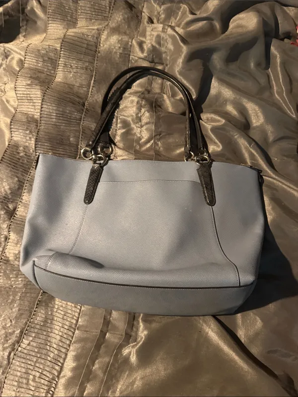 Coach Light Blue Leather Tote with Charcoal/Black Handles - Image 2