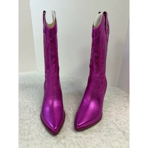 Nine West Keeks3 Metallic Dark Pink Western‎ Cowboy Boots Pointed Toe 6.5 M NEW - Image 5