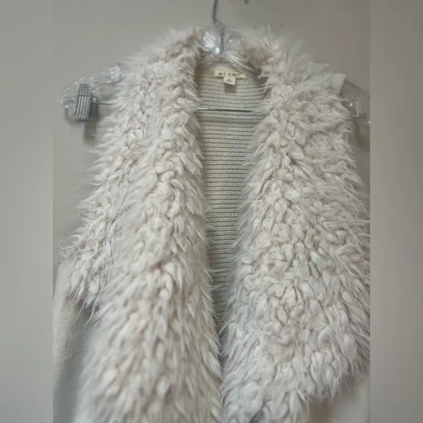Miami Cream Faux Fur Waterfall Vest L 70s Boho Festival Penny Lane - Image 9