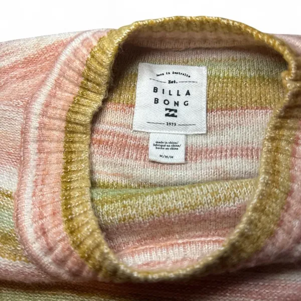 NEW Billabong Retro 70s Pink Sunset Stripped Crop Knit Jumper Sweater — MEDIUM - Image 2