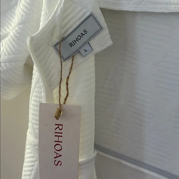 Rihoas The Solid Textured Puff Short Sleeve Mini Dress Square Neck White Size L‎ - Image 10
