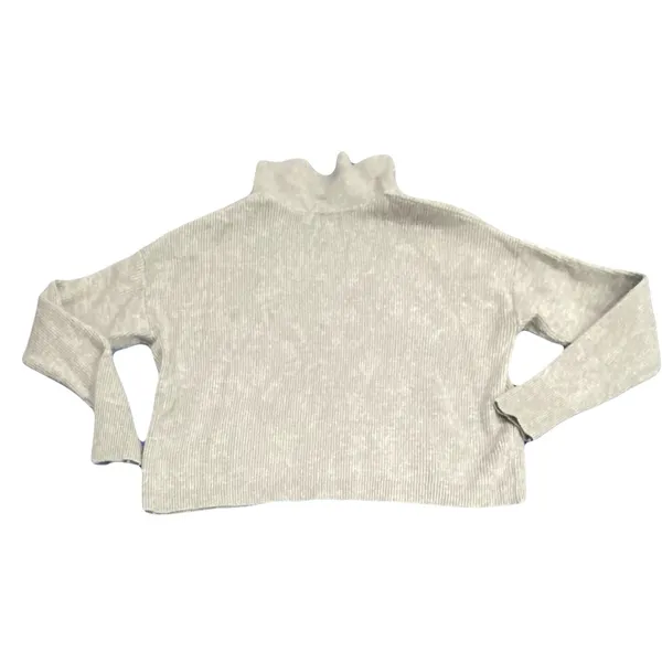 A New Day Ribbed Collared V Neck Cozy Gray Sweater Medium - Image 2
