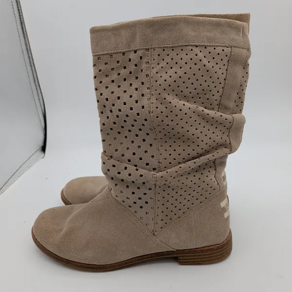 TOMS Serra Slouch Boots Women 8 Taupe Suede Perforated Mid-Calf 710515 Round Toe - Image 2