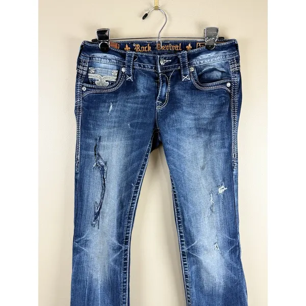 Rock Revival Jeans Womens 27 Effie Boot Cut Low Rise Rhinestone Flap Pockets - Image 2