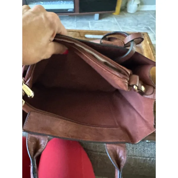 Dasein Brown Vegan Leather Studded Tote Bag Satchel with Matching Pouch Gold EUC - Image 8
