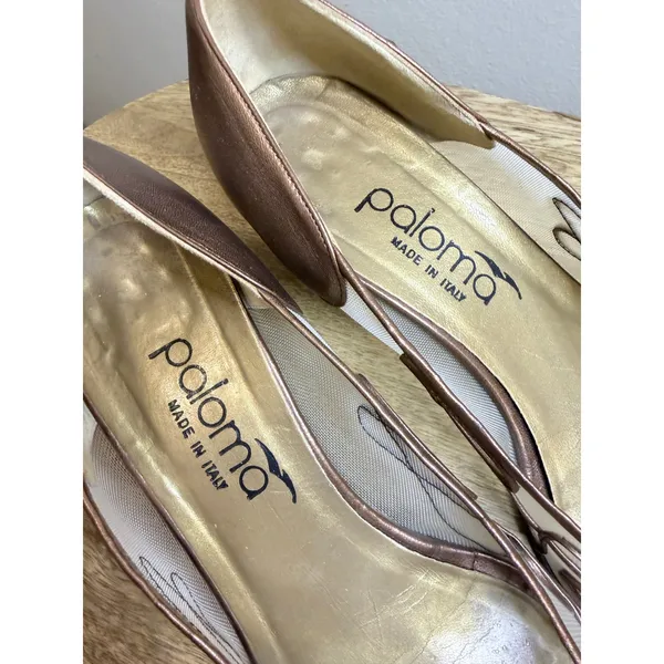 Vintage Paloma Italy Bronze Mesh Kitten Heels 8.5B Soutache Y2K Needs Repair - Image 3