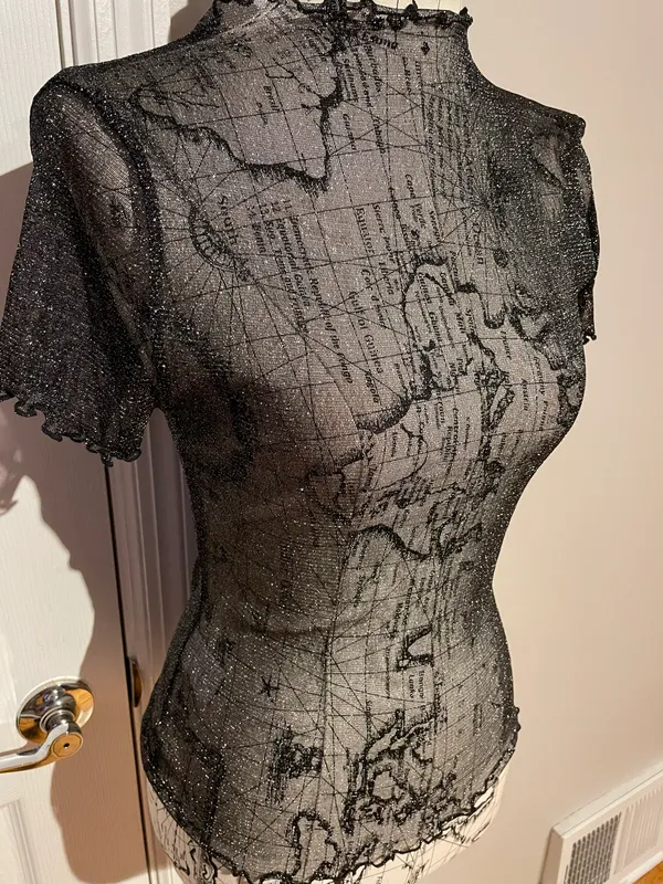 SheIn Sheer Shiny See Through Blouse Tee Short Sleeve Vintage Y2k Mesh Sparkle ✨ Whimsgoth - Image 4