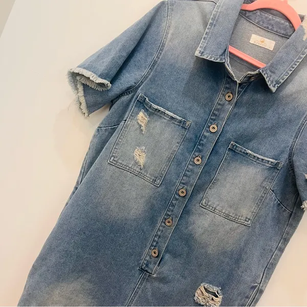 Sunland boutique Cotton Denim Romper With Distressed Detail in Denim sz … - Image 7
