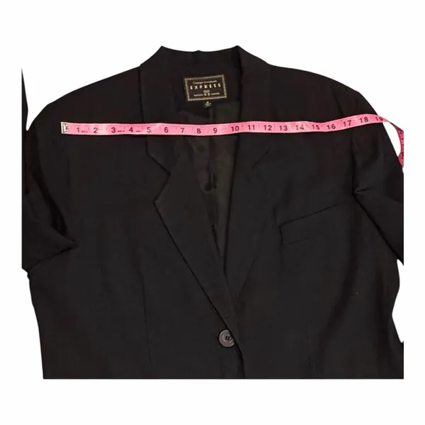 Vintage 90s Express Black Blazer‎ Made in USA Linen Rayon Tailored Jacket Med - Image 3