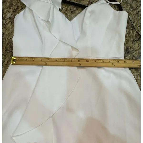 Ieena for Mac Duggal Asymmetric‎ Ruffle Cocktail Minidress White 70161 Size 8 - Image 8