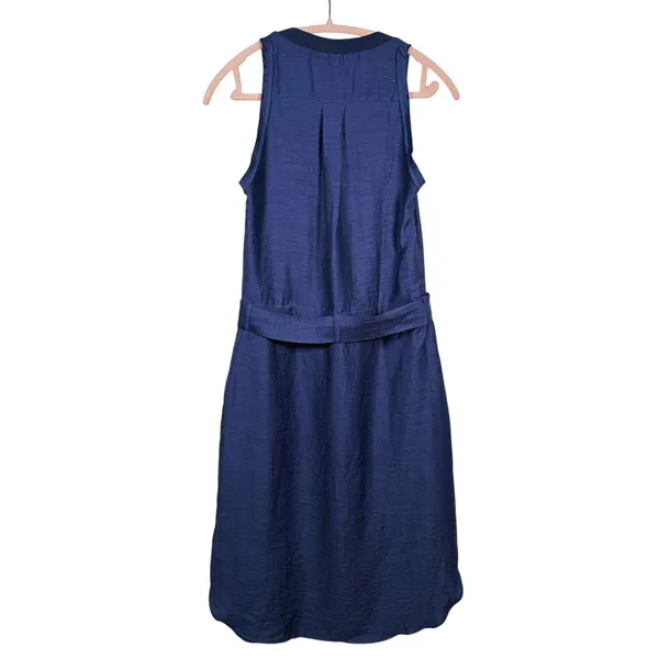 Reiss Keeley Sleeveless Belted Midi Dress Hemp Size 4 Blue Classic Quiet Luxury - Image 3
