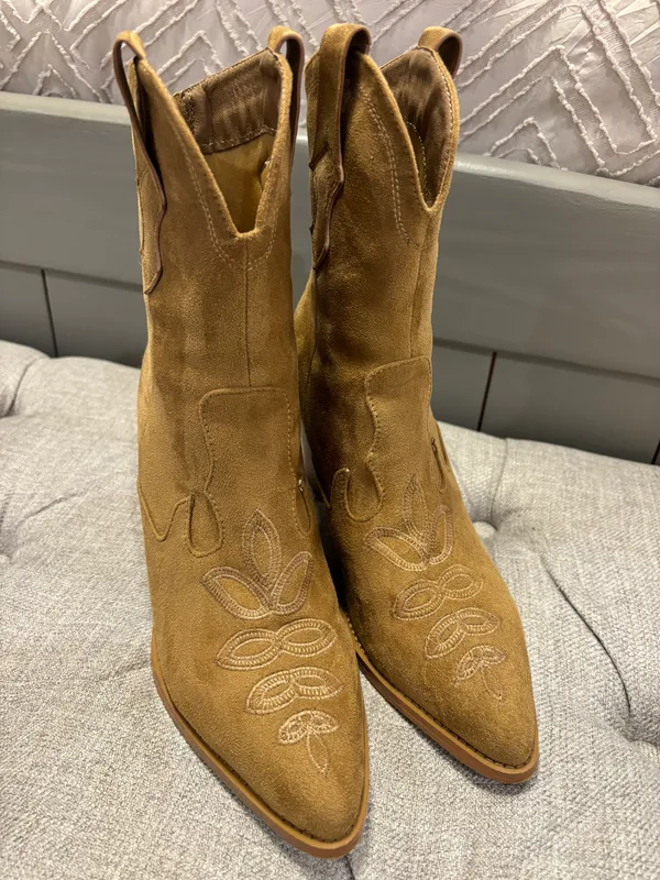 Suede Cowboy Boots Brown Size 8 - Image 2