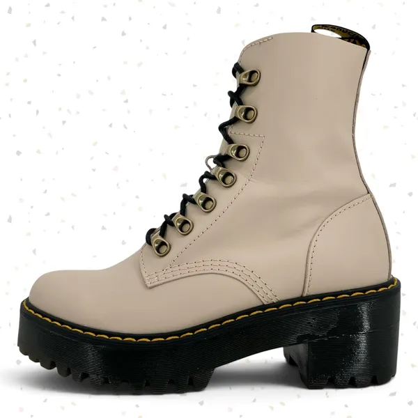 Dr. Martens Leona Boots Vintage Taupe Cream Lace Up Platform Heels Fall Size 7 - Image 3