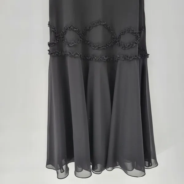 VTG Liz & Co Cocktail Dress Womens 8 Black Ruffled Detail V-Neck Flutter Sleeve - Image 10