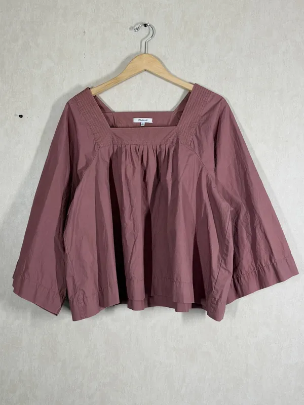 Madewell Women’s Square Neck Peasant Top Oversized Boho in Antique Plum XL - Image 2