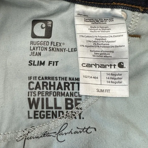 Carhartt Slim Fit‎ Skinny Leg Dark Wash Denim Jeans Womens Size 14 Regular - Image 9