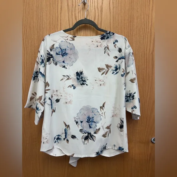 Casual Floral Blouse Batwing Sleeve Loose Fitting Shirts Boho Knot Front Top - Image 3