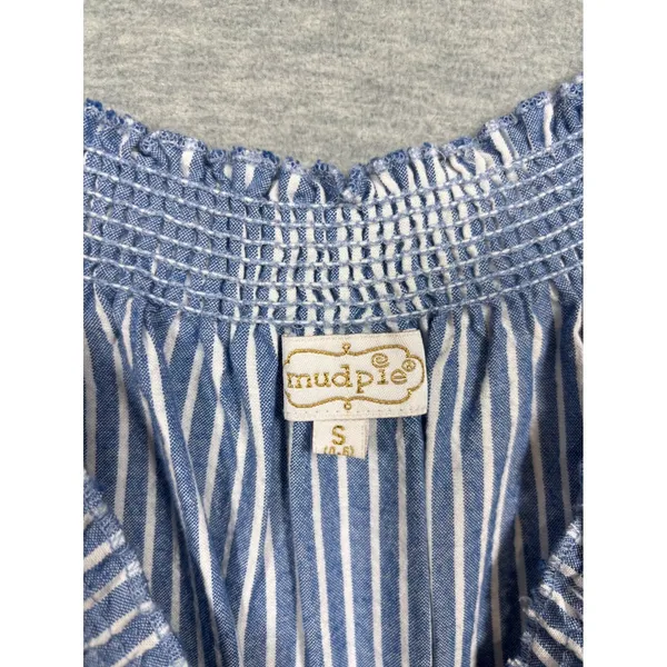 Mudpie Blue Stripe Short Romper Off Shoulder Womens S‎ Summer Beach Casual Cute - Image 4