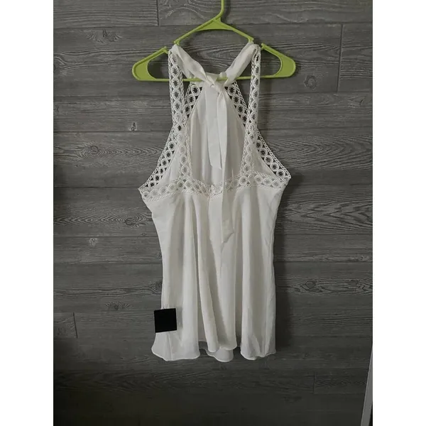 Lulus White Crochet Lace Trim Halter Neck Mini‎ Dress Women's Size M - Image 2