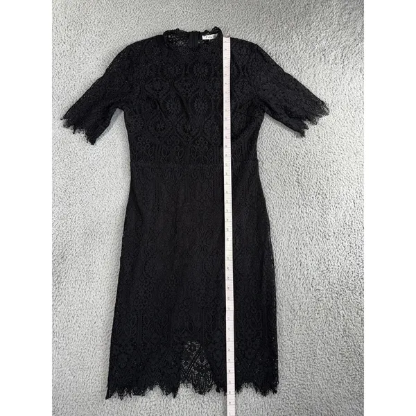 Black Lace Sheath Dress 8 Floral Mock‎ Neck S/S Eyelash Hem Whimsigoth Witchy - Image 6