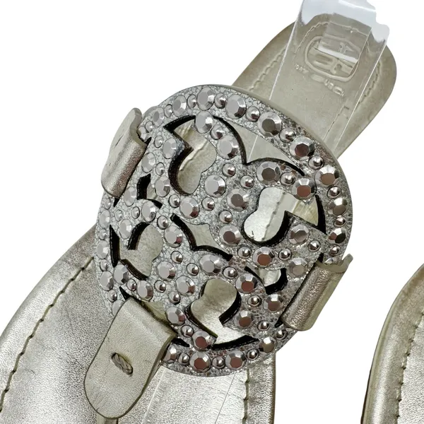 Tory Burch Miller Crystal Embellished Sandal Platinum Metallic Size 8 - Image 5