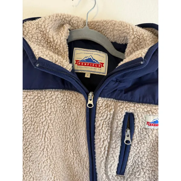 Penfield Fleece Jacket Deep Pile Sherpa S Womens Beige Blue Colorblock Gorpcore - Image 3