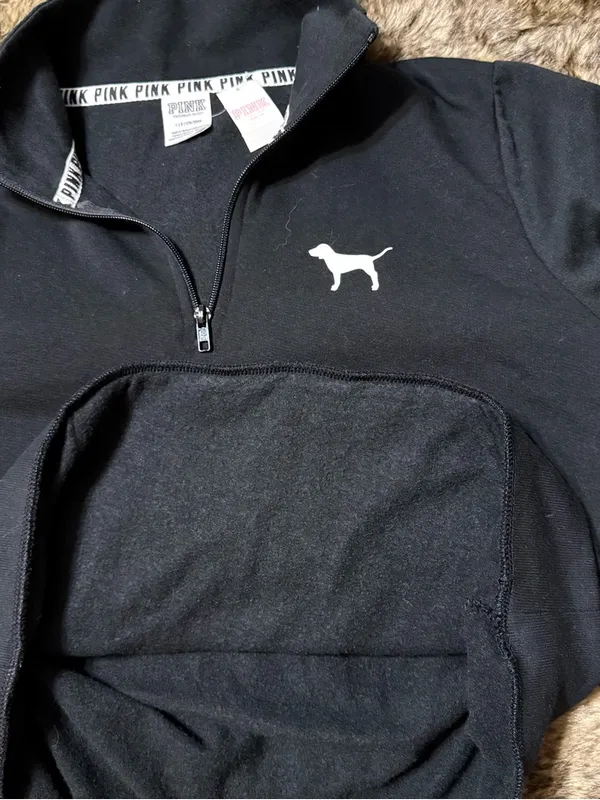 NWT PINK VS Black Quarter-Zip Pullover with White Dog Logo Size Large - Image 8