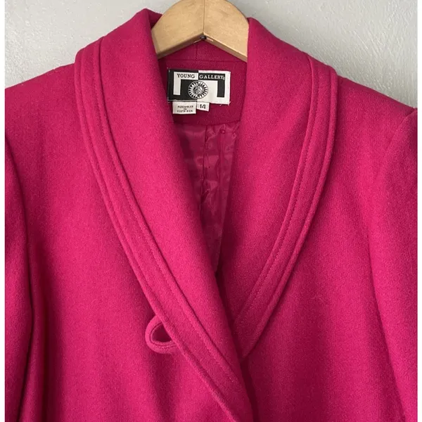 Vintage Fuchsia Pink Trench Coat Womens Size 14 Wool Double Breasted Glam 80s - Image 6
