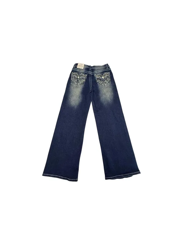 Telepatía Women’s Wide Leg Jeans Size 7/28 Mid Rise Rhinestone Pockets Y2k Style - Image 2