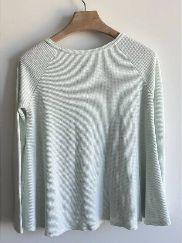 Free People We The Free Mint Green Waffle Knit Thermal Top Size S Long Sleeve - Image 7