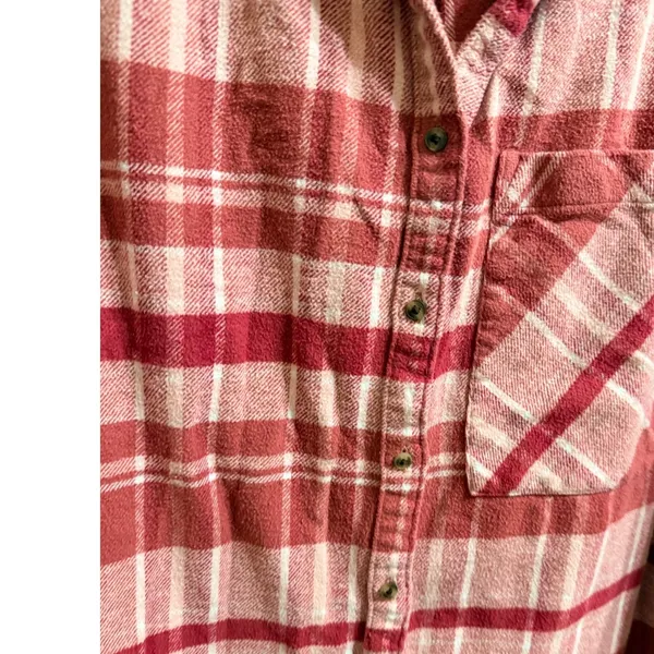 Aerie Pink White Plaid Flannel Button Down Shirt Cotton Sz S Softcore Layering - Image 7