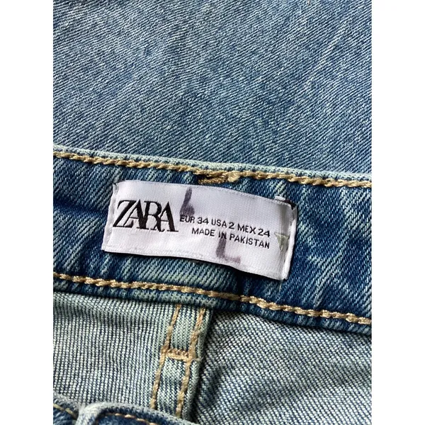 Zara Womens High Rise Straight Leg Jeans Blue Raw Hem Size 2 EUR 34 - Image 6