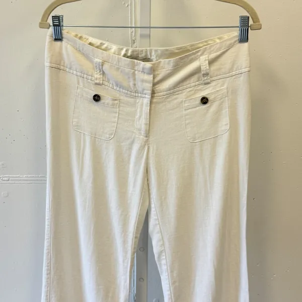 Y2K Inspired Charlotte Russe White Linen Blend Wide Leg Trousers Pants Size 6 - Image 3