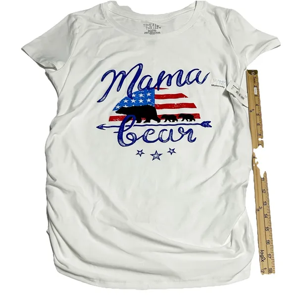 NWT Time and Tru Mama Bear Patriotic Maternity T-Shirt White Medium 4th of July - Image 7