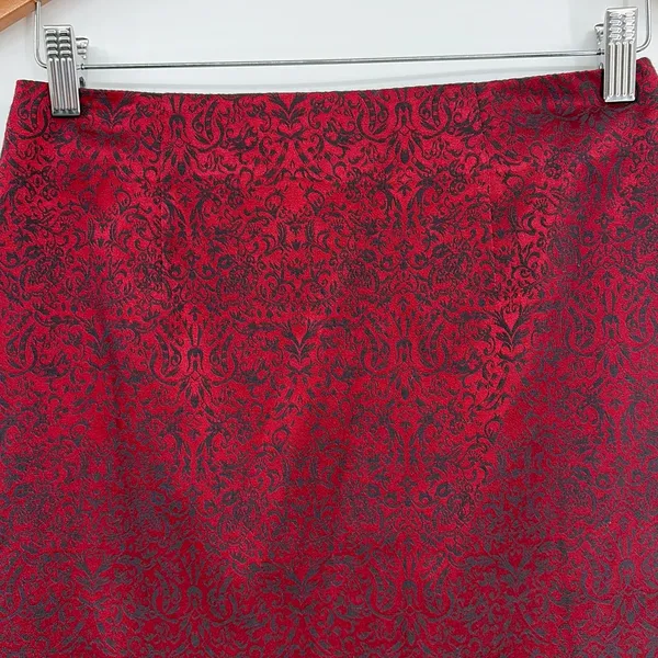 Y2K AGB Brocade Skirt Sz 6 Cherry Red Dark Academia Preppy Gothic Hong Kong 90s - Image 3