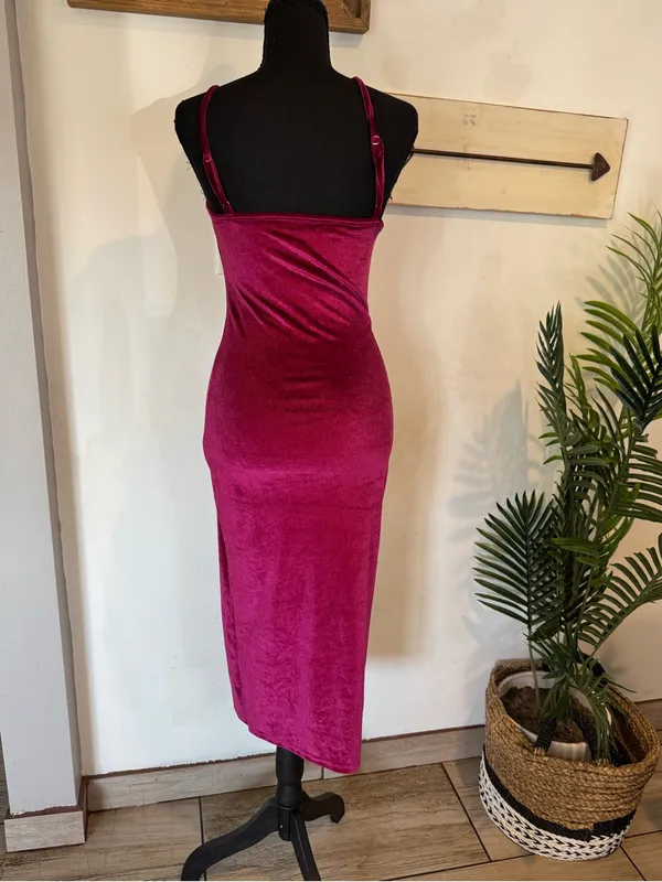 Fuchsia Velvet Cowl Neck Slip Dress - Women's - Image 4