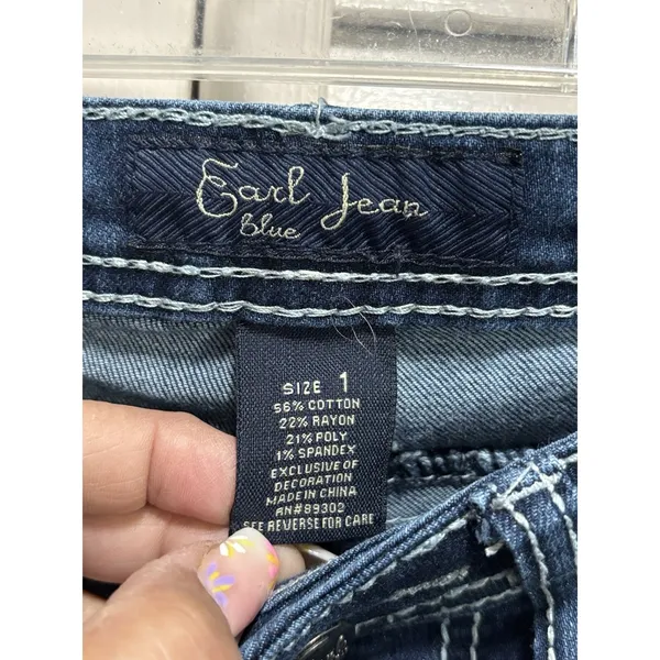 Earl Jeans‎ Med Wash Low Rise Skinny Bootcut Denim Jeans Size 1 Embroidered Gems - Image 4