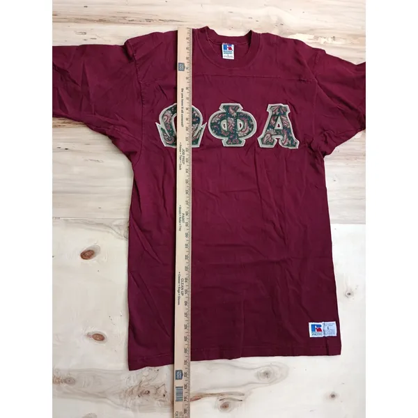 Vintage 90s Russell Athletic Fraternity T-Shirt | Made in USA | Burgundy Paisley - Image 10