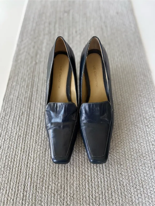 Liz Claiborne Navy Blue Leather Square-Toe Block Heel Loafers Size 8.5 - Image 3