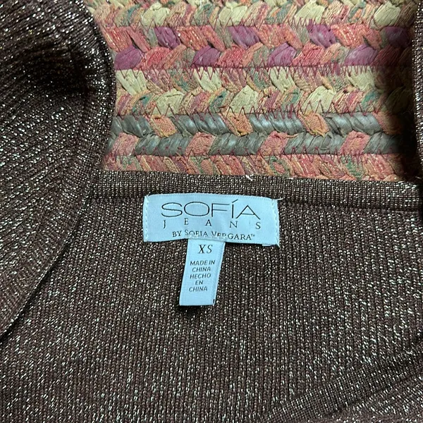 Sofia Jeans Brown Ribbed Glitter Long Sleeve Midi Dress Sweater - Image 5