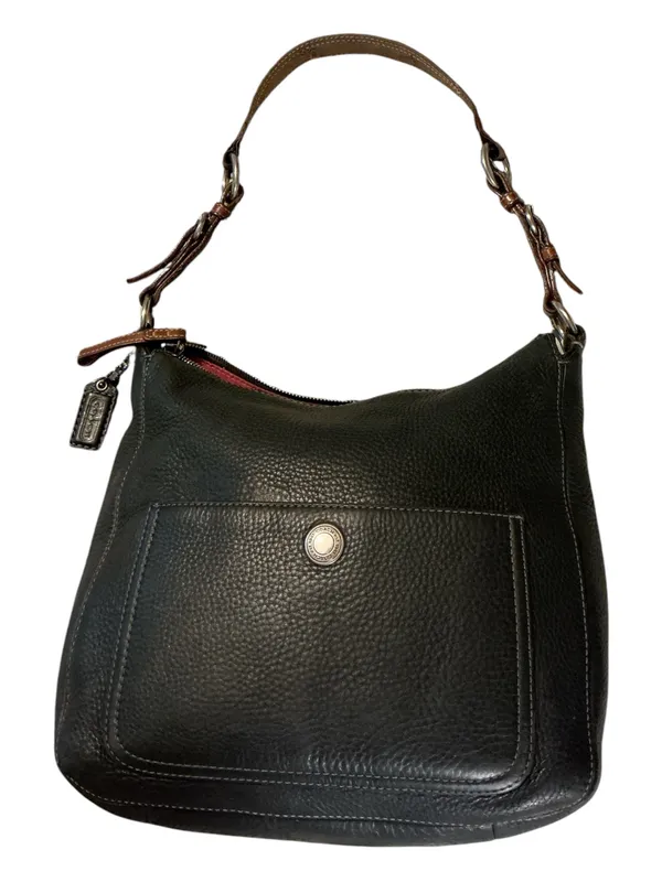 Coach Vintage Black Pebbled Leather Hobo Shoulder Bag Pink Lining #H05S-8E10 - Image 9
