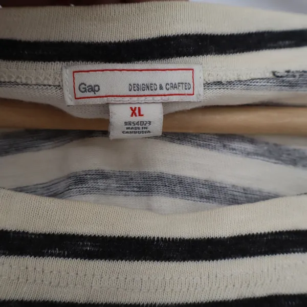 Gap Womens XL Striped Long Sleeve Boat Neck Cotton Tee Cream Black - Image 2