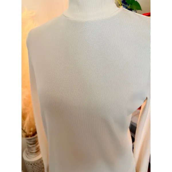 H&M Ivory Ribbed Mock Neck Long Sleeve Top Size Medium - Image 2