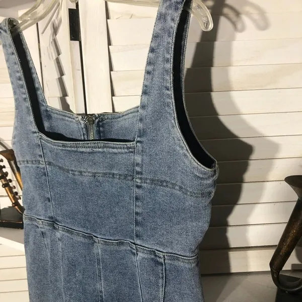 Emory Park Y2K denim jumpsuit bell-bottoms blue zip sexy fitted look groovy hippie boho M - Image 15