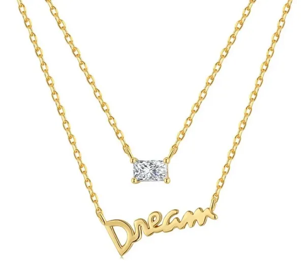 18k Gold Plated Necklace Over 925 Sterling Silver Double Chain Double Pendant Dainty Minimalist Ladies - Image 2