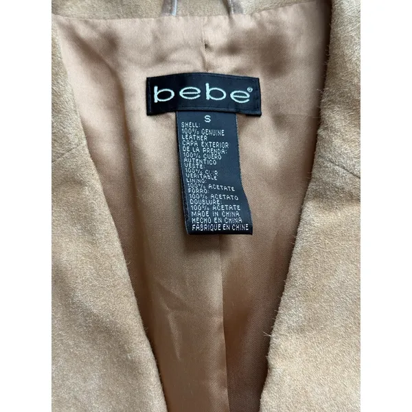 BeBe Vintage Suede Coat‎ Jacket Womens Small Tan Genuine Leather Y2k 90s - Image 2