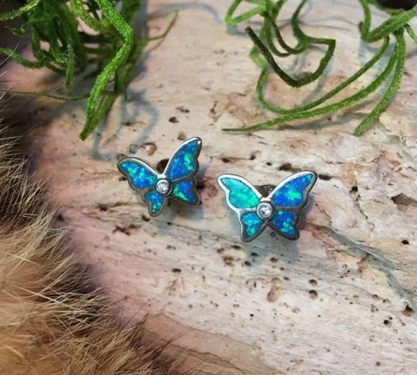 Butterfly Blue Opal CZ Earrings - Image 4