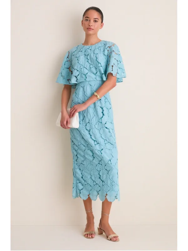 Tuckernuck Cameo Blue Eyelet Cape Leah Dress 8 Tea Garden Party Wedding Bridal - Image 3